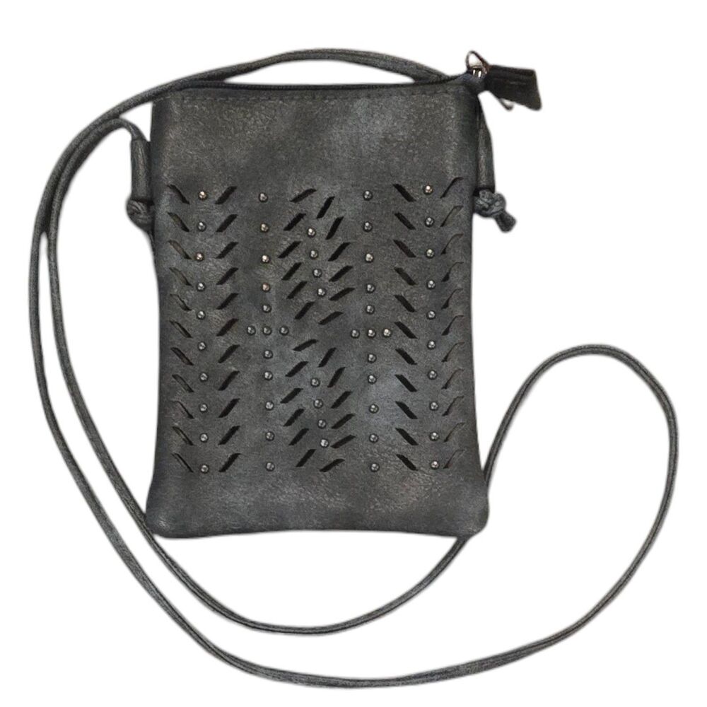 Avenue 9 Mini Laser Cut Tassel Accent Crossbody Black Gray Blueish Color